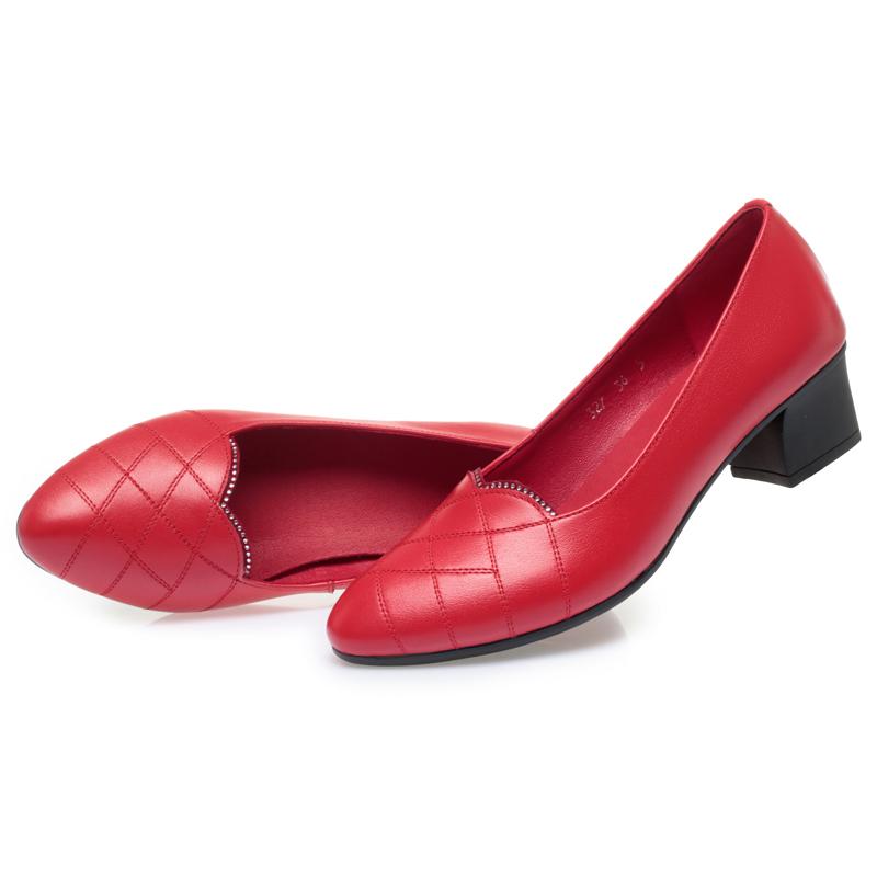 

Женская офисная обувь из натуральной кожи, женская весенняя обувь с неглубоким носком, женская обувь для мам среднего возраста на среднем каблуке 38