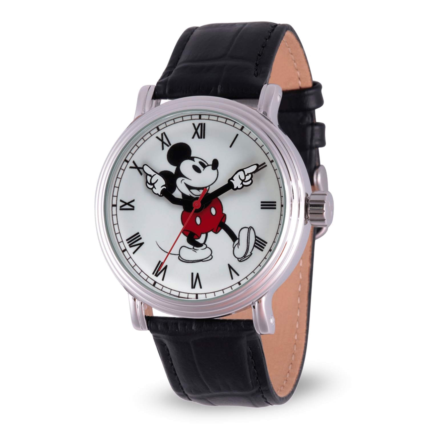 Disney Mens Mickey Mouse Analog-Quartz Watch Leather-Synthetic Strap Black 21.3 (Model WDS000609)