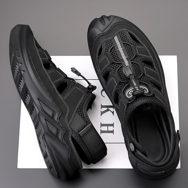 Sandals Men's Summer New Roman Slippers Baotou Breathable Beach Shoes Velcro Outdoor Large Size Sandals 45 46