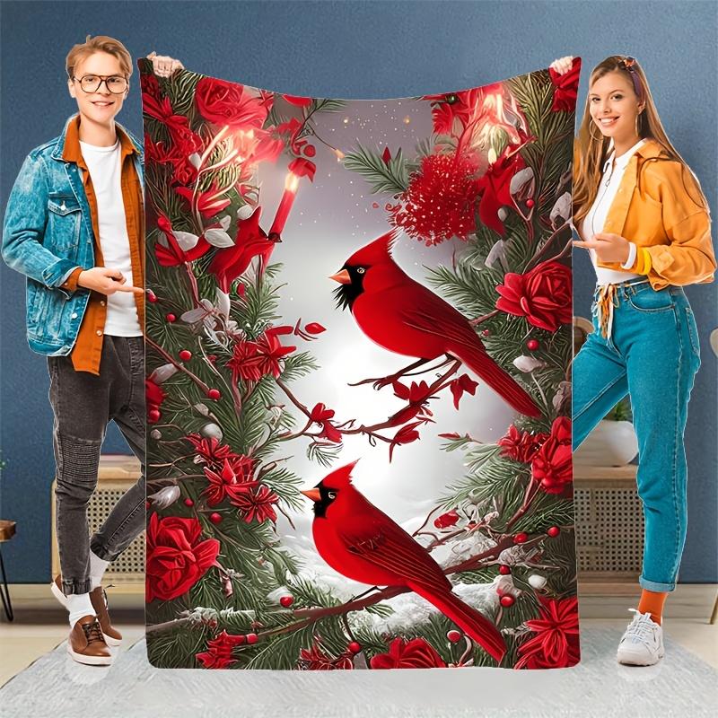 1pc Cozy Winter Christmas Red Bird on Branch Themed Pattern Printed Flannel Blanket, Soft And Warm, Perfect Gift for Holiday Mem