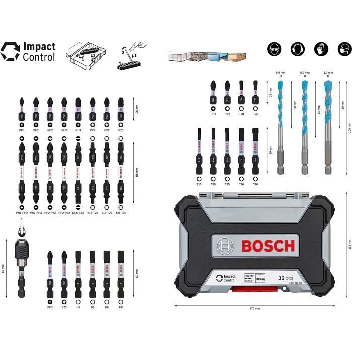 Bosch Kit d'embouts de tournevis 35 pièces - Accessoires pour visseuse à percussion