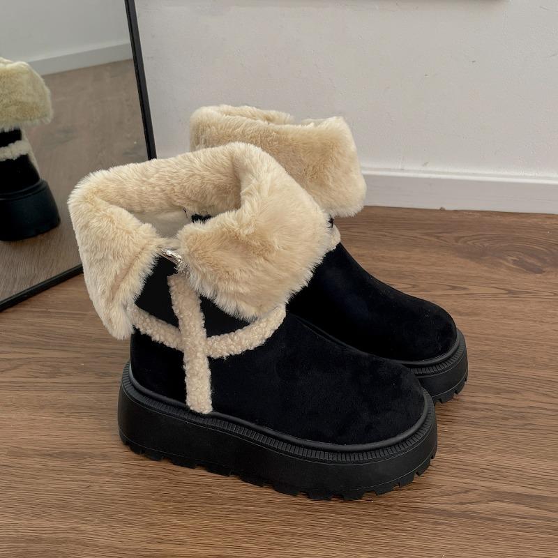 Winter Warm Cotton Women Fur Snow Boots Fashion Chunky Platform Flats Shoes Ladies Comfort Height Increase Short Booties Shoes