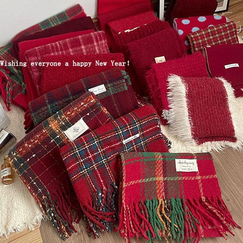 Christmas Series New Red Atmosphere Scarf Collection Women's Winter Wind Advanced Autumn and Winter Warm Scarf