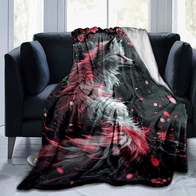1pc Fox Printing Lightweight Flannel Blanket, Comfortable and Warm Blanket, for Camping Sofa Bed and Couch Office, Suitable for Gift Blankets