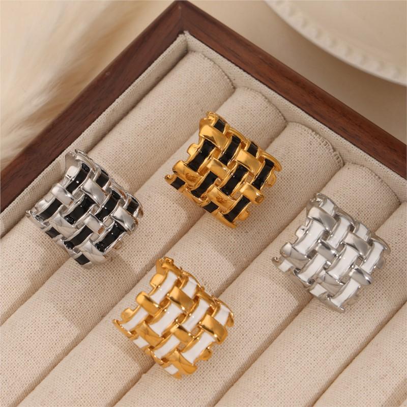 Stainless Steel Weave Wide Rings For Women Men 316L Black White Glaze Couple Rings Man Woman Female Ring Luxury Quality Jewelry