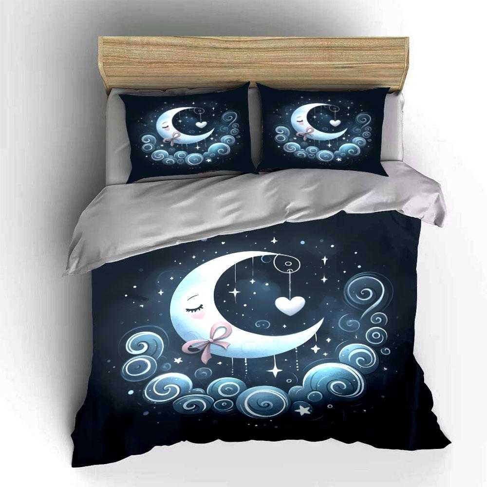 Moon Starry Night Decor Set Soft Comfortable Duvet Cover Bedding Set Included 1*Duvet Cover & 2*Pillowcases, Gift