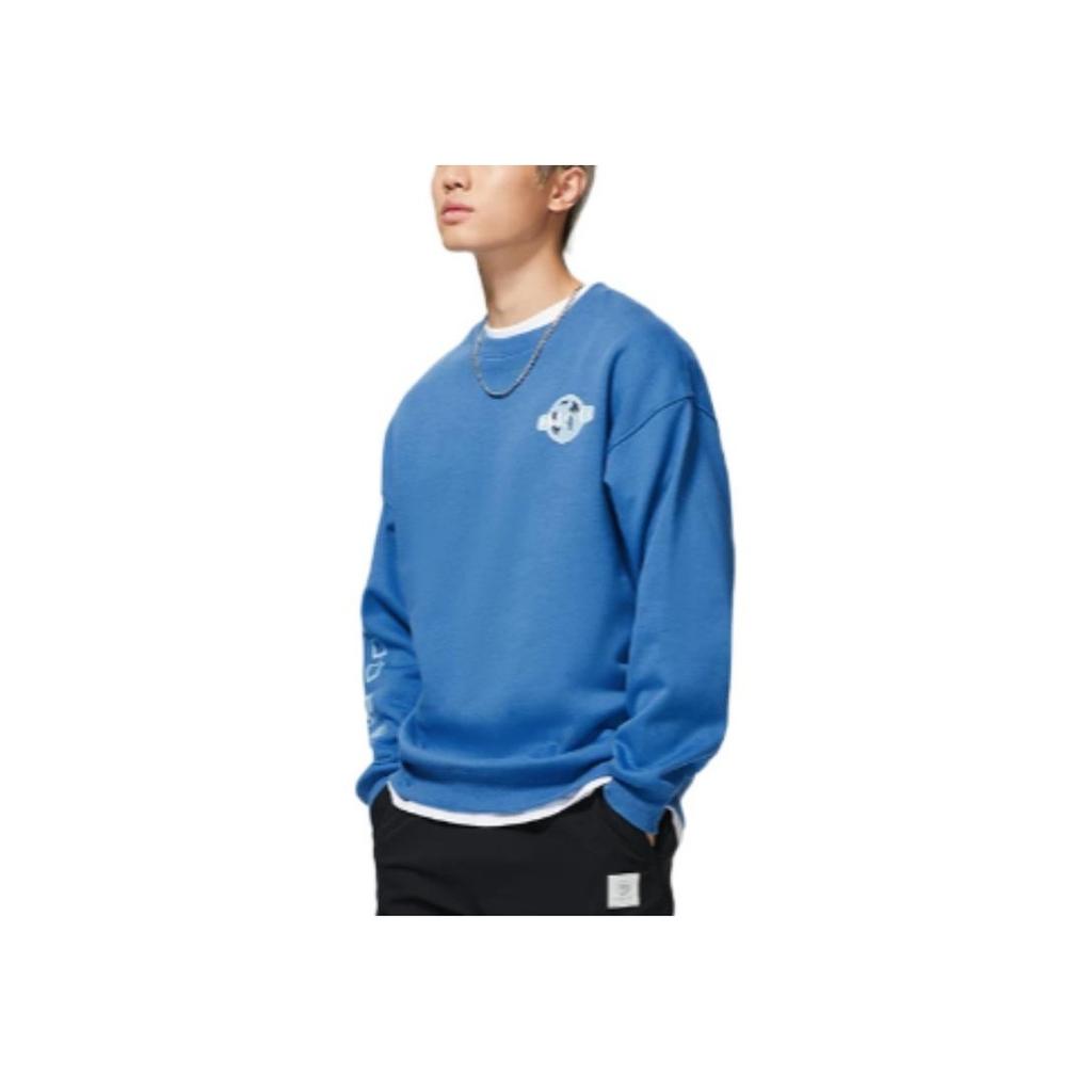 Li-Ning Badfive Logo Print Pullover Sweatshirt Unisex Tops Blue AWDSC01-4