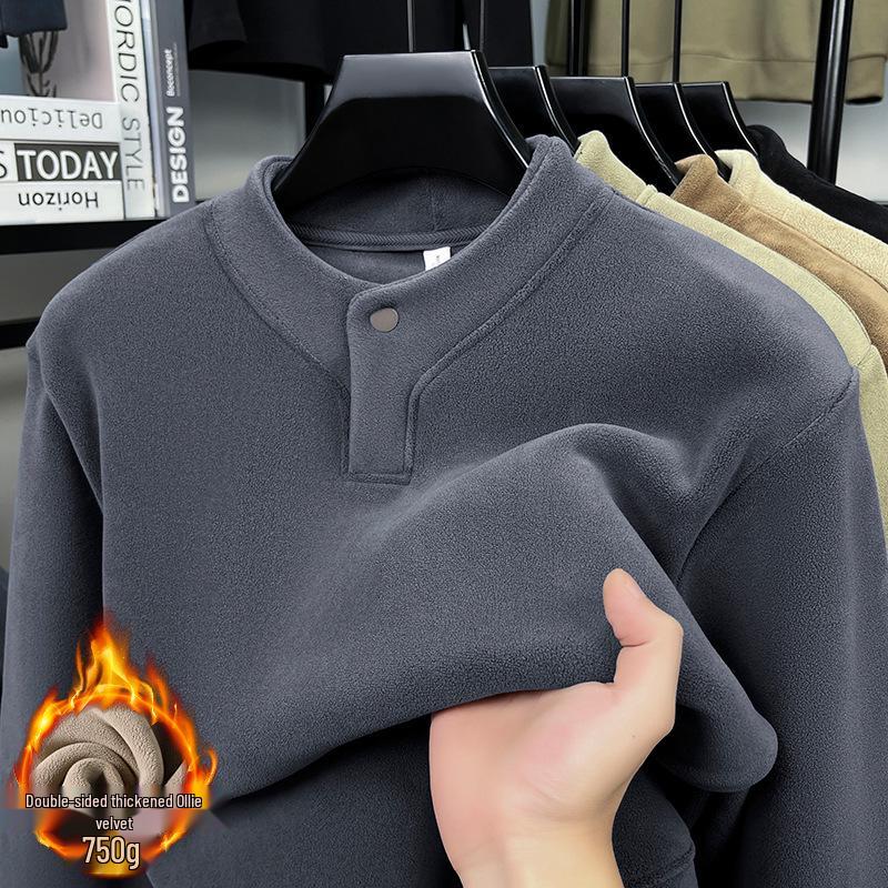 

Men s Winter Coral Fleece Velvet Long-Sleeve Hoodie, Button-Up Collar, Super Thick Inner Layer, High-End Comfort, 720g. XL сірий колір