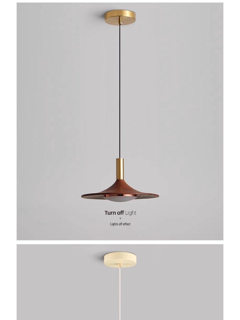 Nordic Walnut Three-Head Pendant Light for Dining, Bar, or Bedroom, Vintage UFO Style