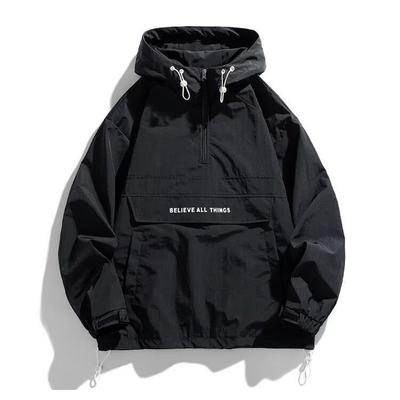 Spring Autumn Mens Anorak Jackets Fashion Man Half Zip Streetwear Hip Hop Hooded Coats Men Loose Windbreaker Waterproof Jackets
