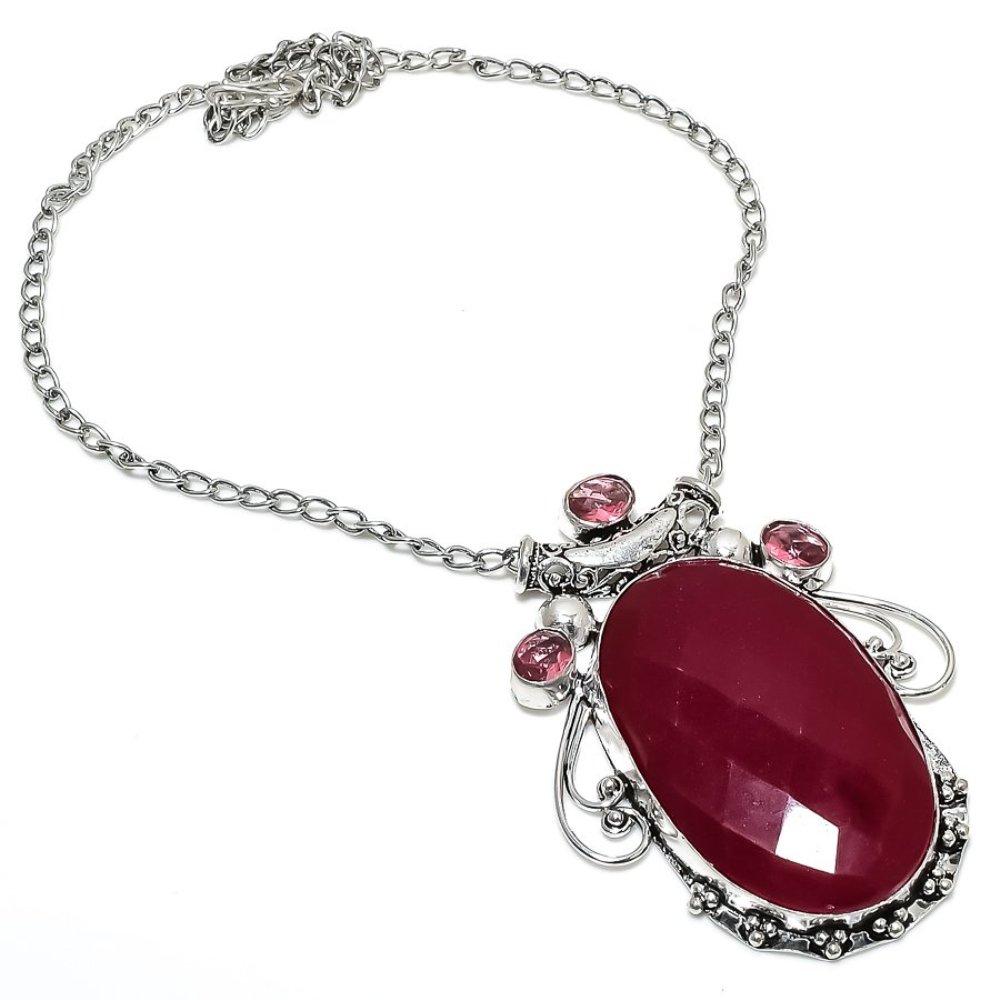 Rubin Naturlig Kunzit Ädelsten 925 Sterlingsilver Smycken Halsband 18" U1U37