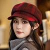 New Women's Autumn and Winter British Style Retro Plaid Octagonal Hat Casual Versatile Painter Hat Windproof Warm Newsboy Hat