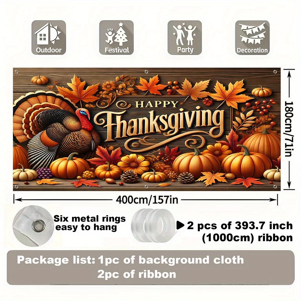 Thanksgiving Garage Door Banner - Thanksgiving Decoration with Turkey Pumpkin and Autumn Leaf Patterns