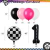 9pcs Race Car Balloons Pink Black Checkered Balloons for Girls Fast One Theme Two Fast Race Car Birthday Party Decorations