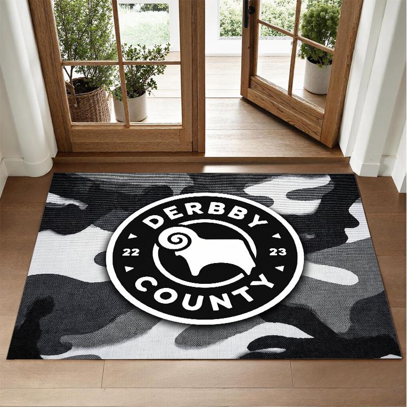 Derby County Football Design Crystal Velvet Rug Soft Decorative Mat for Bedroom Entrance