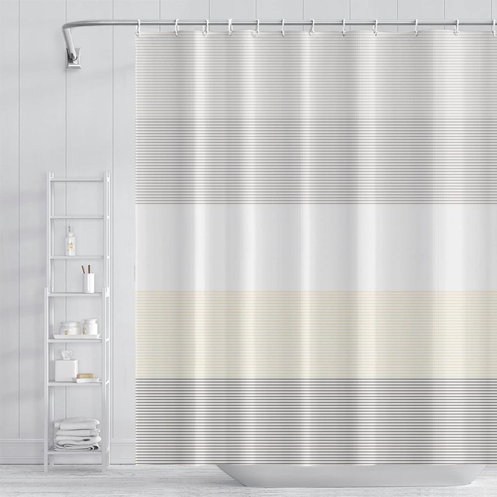 Striped Fabric Bathroom Shower Curtain-Modern Simple Polyester Waterproof Blue Grey Abstract Line Pattern With Hook