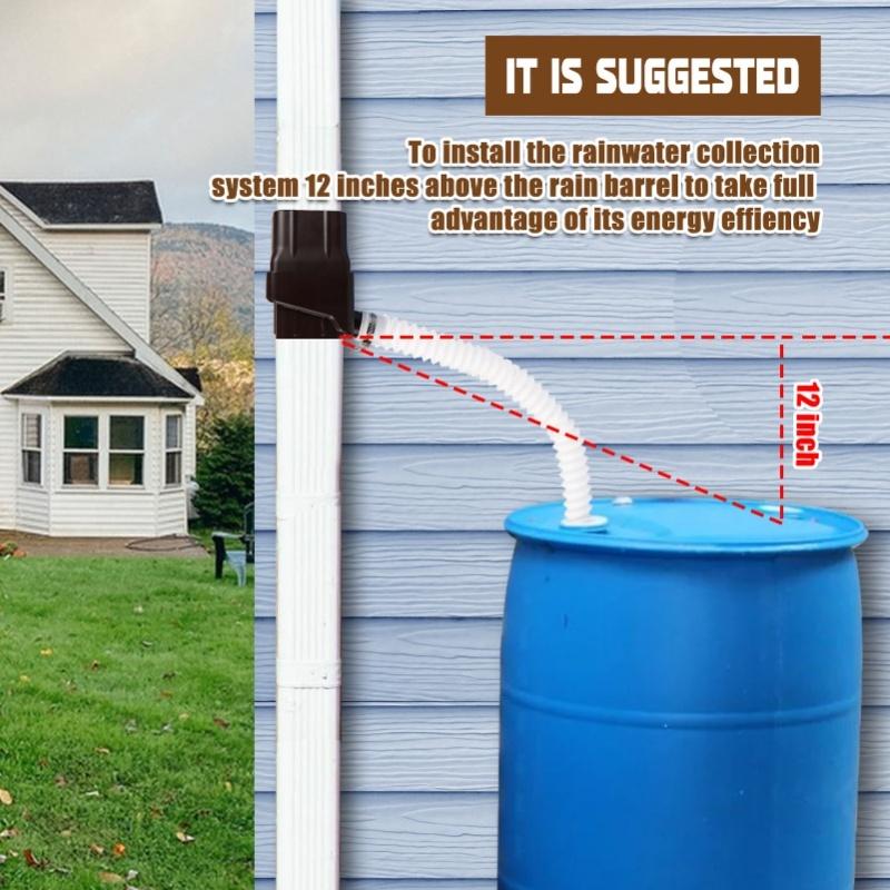 Rainwater Collection System Easy Installation Efficient Rain Barrel Diverter Kit For Downspout Brown