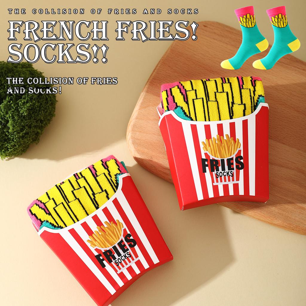 1 Pair of Mid-calf Unisex Socks In a Novelty French Fry Design, a Unique and Interesting Festive gift.Suitable for Easter