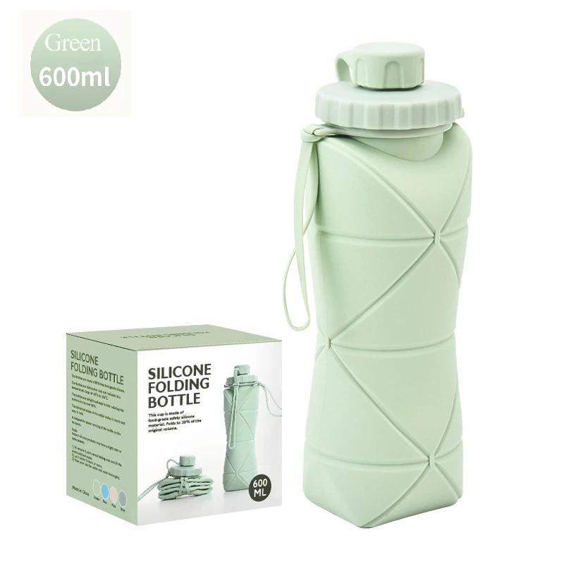600ML Silicone Folding Water Bottle Sport Camping Hiking Motivational Drinking Bottle Cycling Kettle Reusable Adult Portable