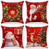Christmas Pillowcase Grey Red Cartoon Santa Snowman Elk Sofa Cushion Cover Home Bed Car Decor Merry Christmas 45cm X 45cm