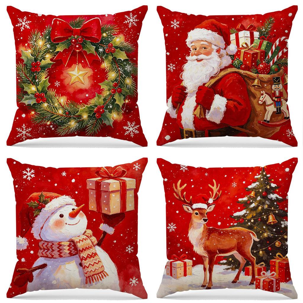 Christmas Pillowcase Grey Red Cartoon Santa Snowman Elk Sofa Cushion Cover Home Bed Car Decor Merry Christmas 45cm X 45cm