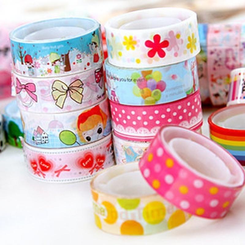 10 Pcs/lot Korean Version of Cute Cartoon Tape Trumpet Colored Adornment Tape DIY Color Tapes Many Mixed Delivery