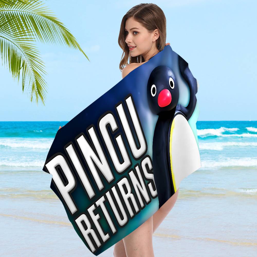 Cartoon Pingu Pinguïn Microvezel Bedrukt Strandlaken Bergbeklimmen Yoga Strand Zwemmen Hardlopen Absorberend Zacht Handdoek