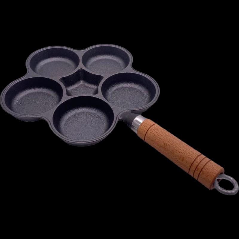 ZISIZ Cast Iron 5-Hole Egg Frying Pan