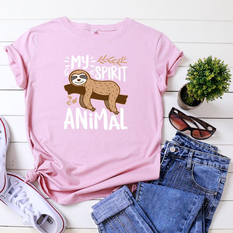 MOJE DUCHOVNÍ ZVÍŘE Lenochod Potisk Dámské Tričko Krátký Rukáv Kulatý Výstřih Volné Dámské Tričko Dámské Tričko Topy Oblečení Camisetas Mujer