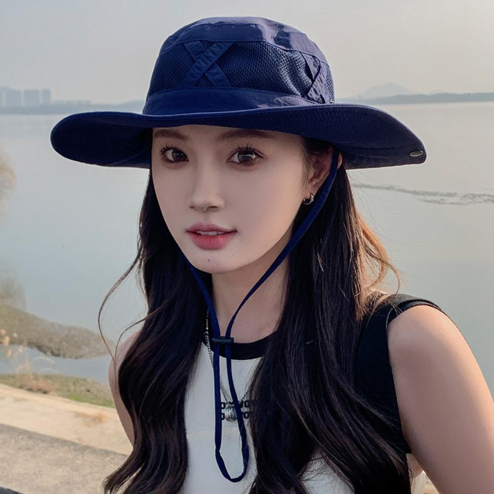 Summer Wide Brim Bucket Hat Adjustable Safari Sun Cap Foldable Western Cowboy Hat  Outdoor