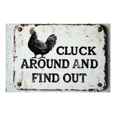 2D Flat Wooden 30*20cm Funny 'Cluck Around And Find Out' Chicken Sign Engraved Wall Art, Perfect for Home, Bar, Cafe & Garage Decor
