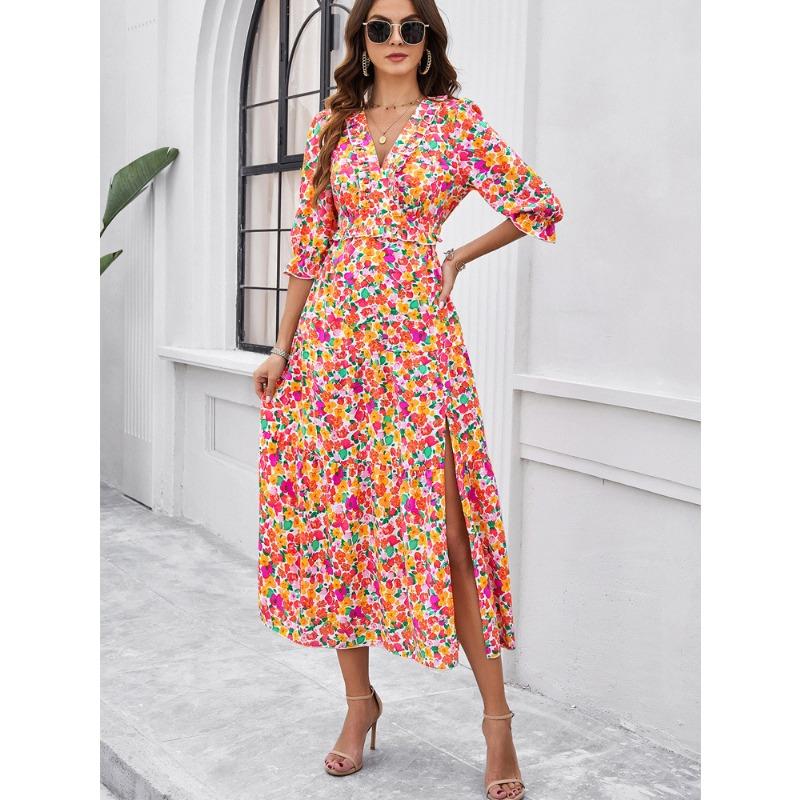 Women's Summer Casual Vacation Style Slit Floral Dress