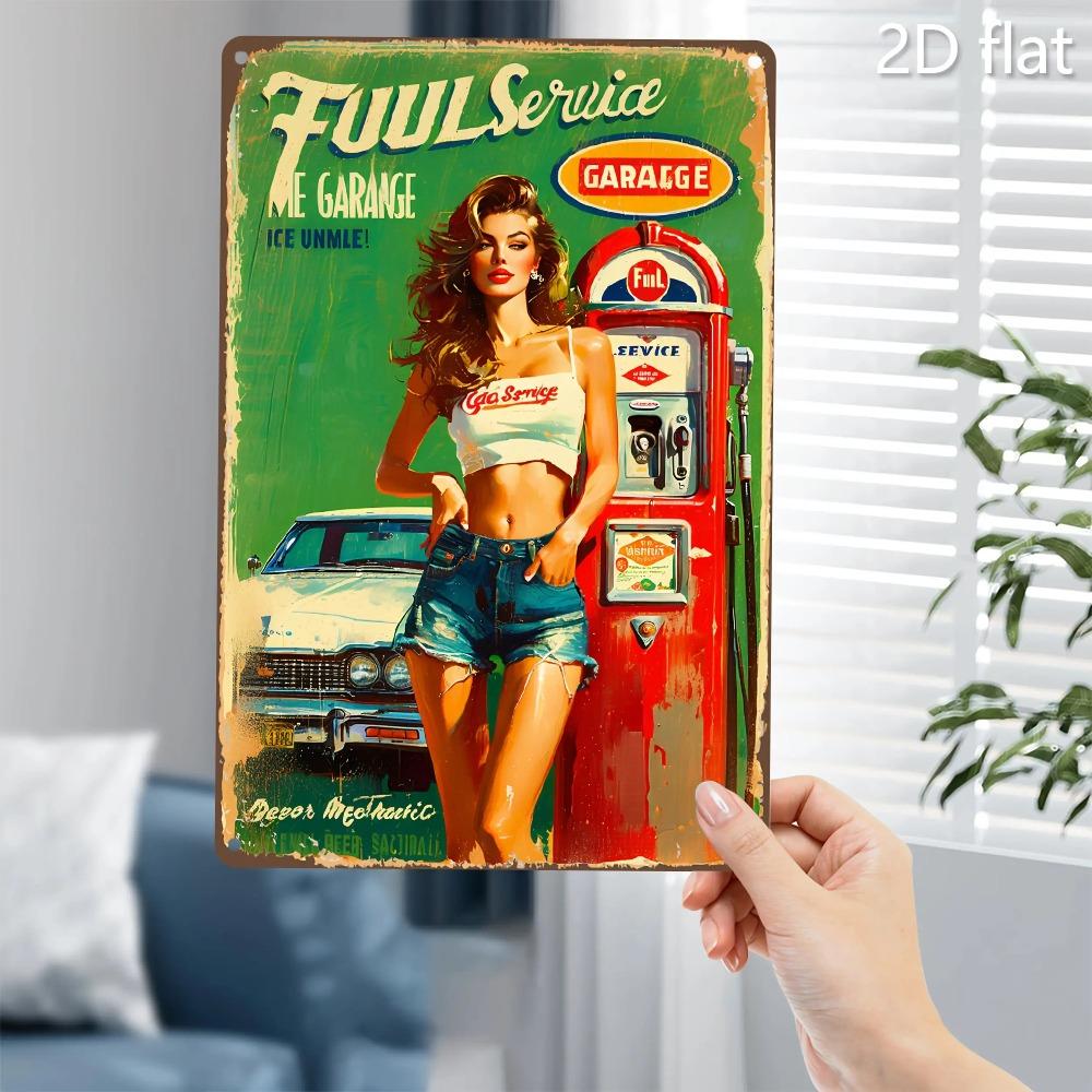 Vintage Metal Sign X Inch D Flat Design Classic Car Garage Wall Art Colorful Print Indoor Outdoor