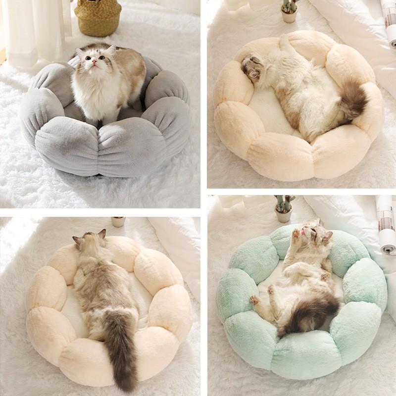 Flower Shape Pet Bed Soft Plush Cat Dog Kennel Warm Comfortable Round Sleeping Nest for Small Medium Dogs Cats