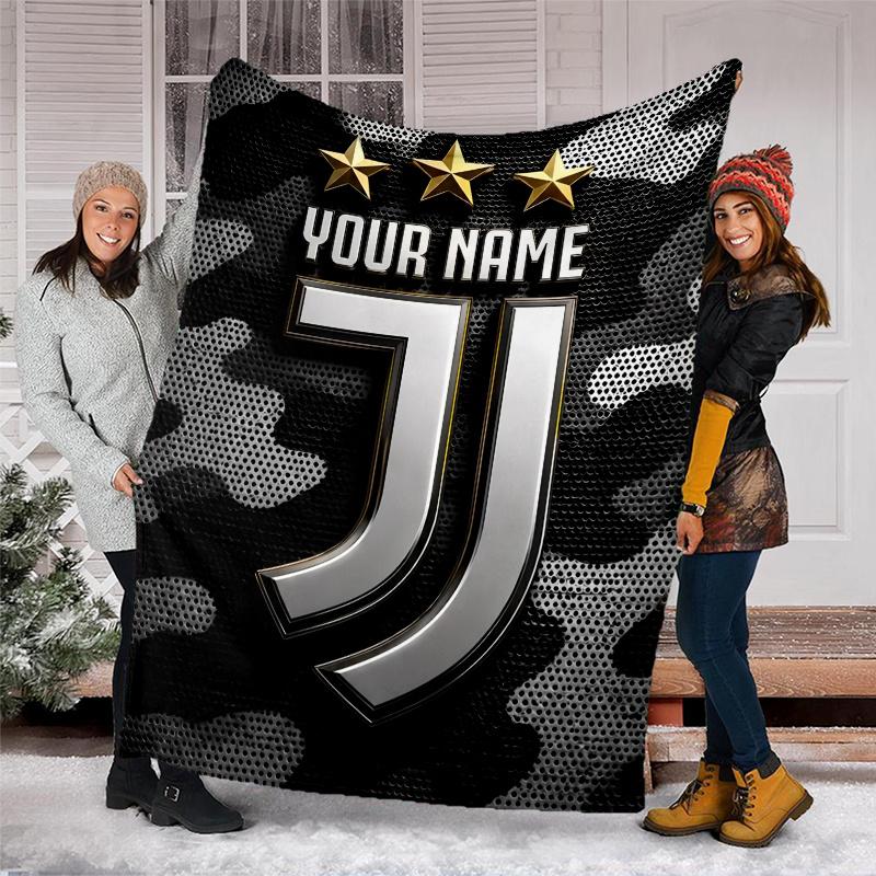 1pc Personalized Name Juventus Theme Blanket - Digital Print, Polyester, Cozy for All Seasons, Perfect for Outdoor, and Travel