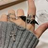 Halloween Devil Crossed Chain Rings Metal Double Finger Rings Fashion Punk Jewelry for Women Girls Ladies Accessories
