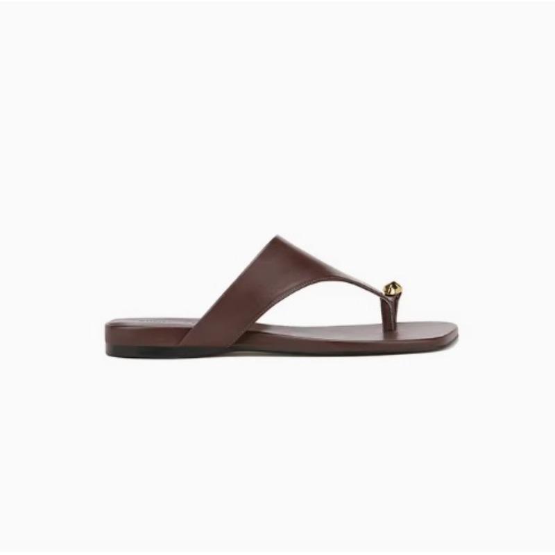 Sheepskin small gold buckle slippers women's summer wear square head cover toe holiday beach flat-bottomed herringbone cool slippers