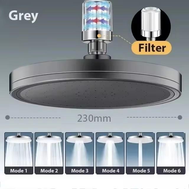 New 230mm Big Panel Large Flow Supercharge Ceiling Mounted Shower Head Set 6 Modes High Pressure Bathroom Showerhead with Filter