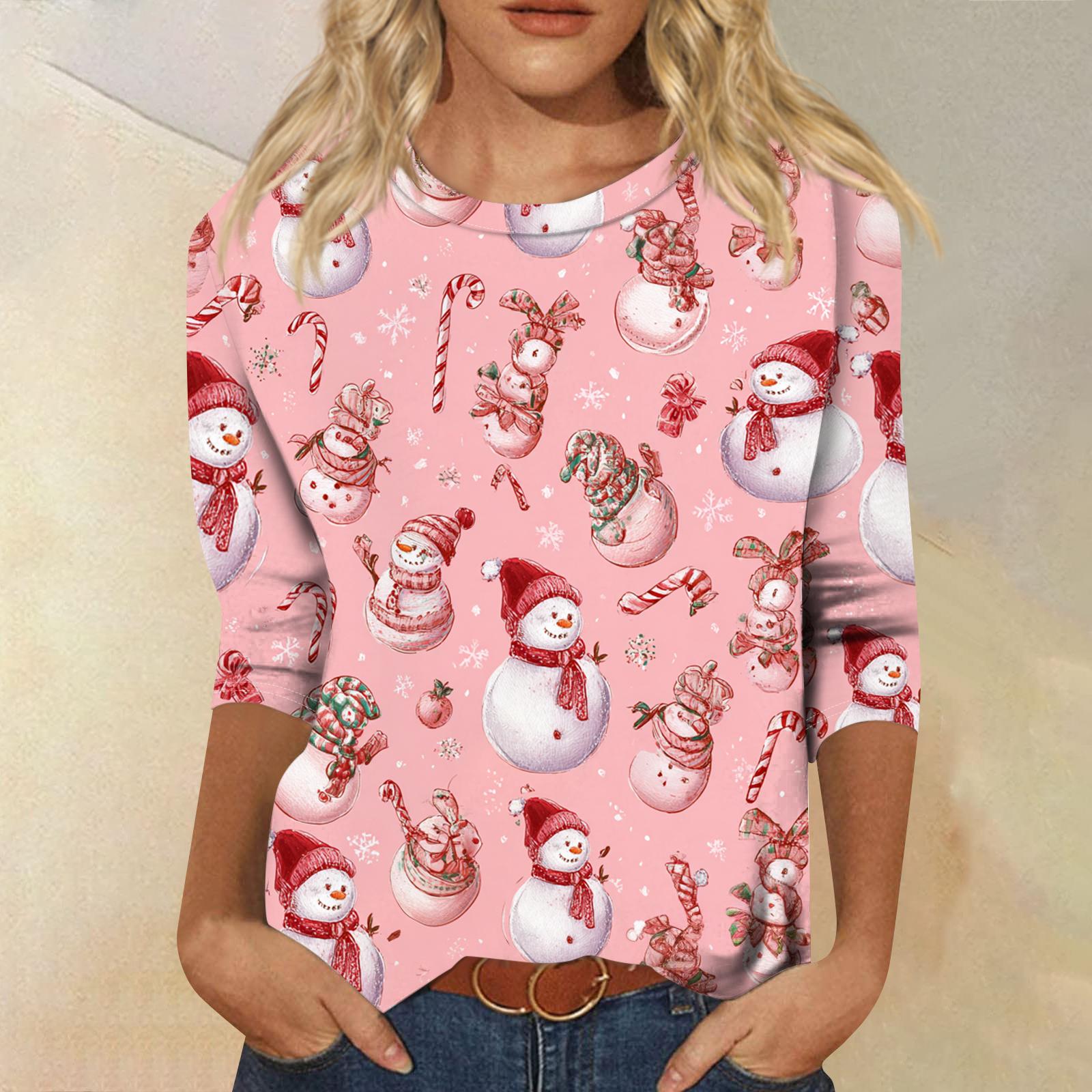 

Женская модная повседневная свободная футболка с круглым вырезом и рукавами 3/4 с принтом, женский топ M розовый