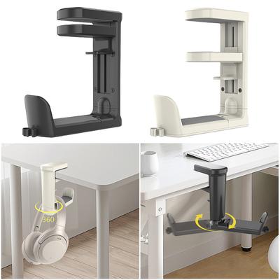 360 Rotating Punch-Free Table Side Headphone Hook Adjustable Headset Desk Hook Drilling Free Under Desk Headset Rack Support
