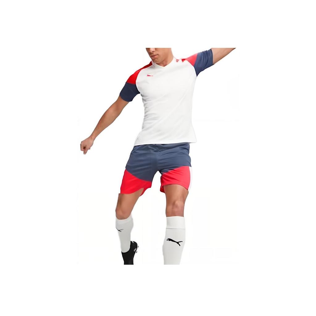 PUMA Color Block Logo Print V-Neck Short Sleeve T-Shirt Men tops White 658481-53