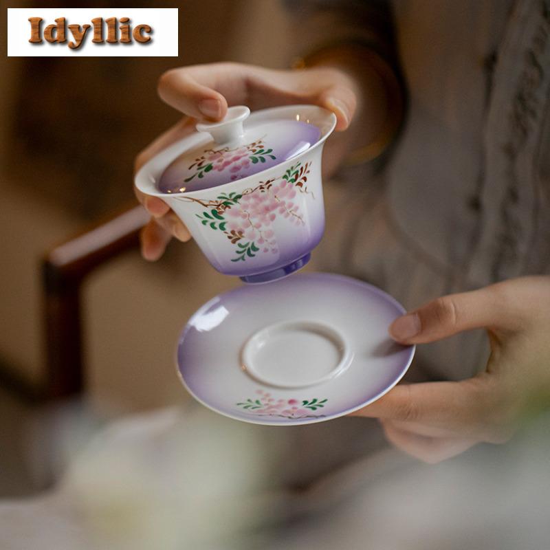 Handbemaltes Lila Glyzinien Spitzen Serie Tee Set Kollektion Kung Fu Teekanne Deckel Schale Ständer Tasse Kanne Lagerung Tee Waschschale Teezubehör