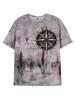 Men's Maritime Compass T-Shirt, Antique Map Design with "North" and "South Pacific" Text, Casual Crew Neck for Men