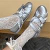 Fashion Sporty Ballet Flats Women Silvery Bowknot Casual Shoes Female Shallow Round Toe Fashion Brand Mary Jane Shoes Women