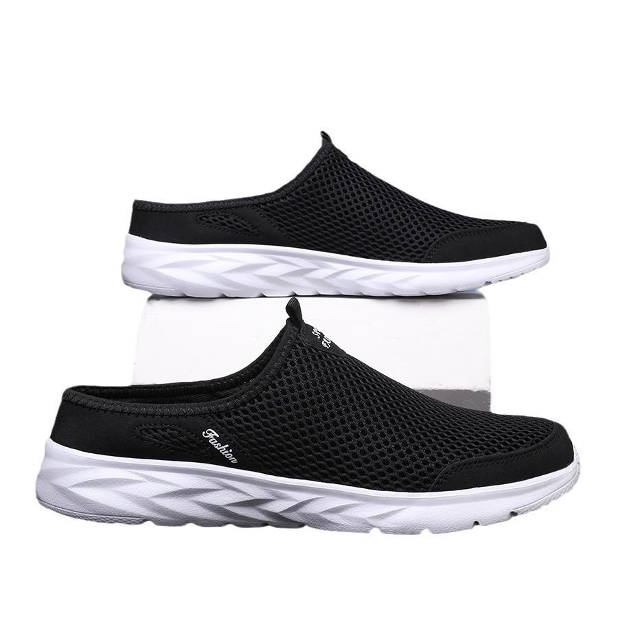 Summer Mesh Men's Half Slippers Casual Breathable Casual Shoes Large Size Soft Sole Hollow Trend Men's Walking Shoes