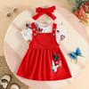 Summer Outfit Set Short Sleeve Butterfly Heart Bodysuit Corduroy Suspenders Skirt Headband