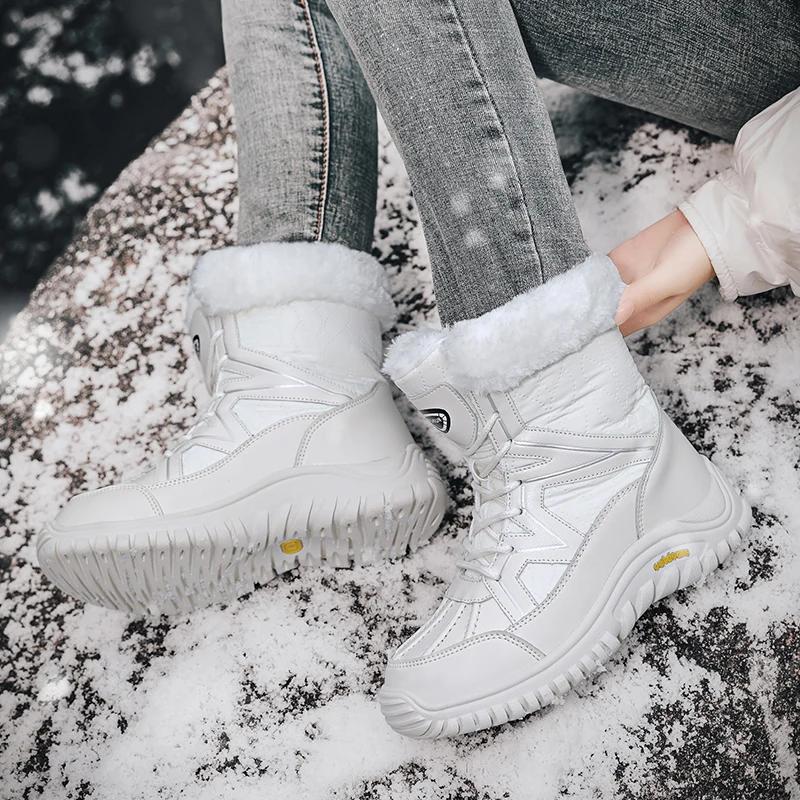 Winter Hiking Shoes Women Warm Plush Snow Boots Women High Quality Lace-up Comfortable Ankle Boots Outdoor Waterproof  Boots
