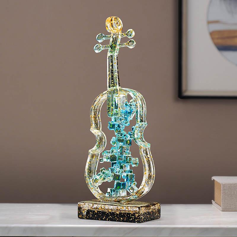Harts Hantverk Ihålig Kristall Transparent Violin Musikinstrument Staty Geometrisk Fyrkantig Cello Heminredning