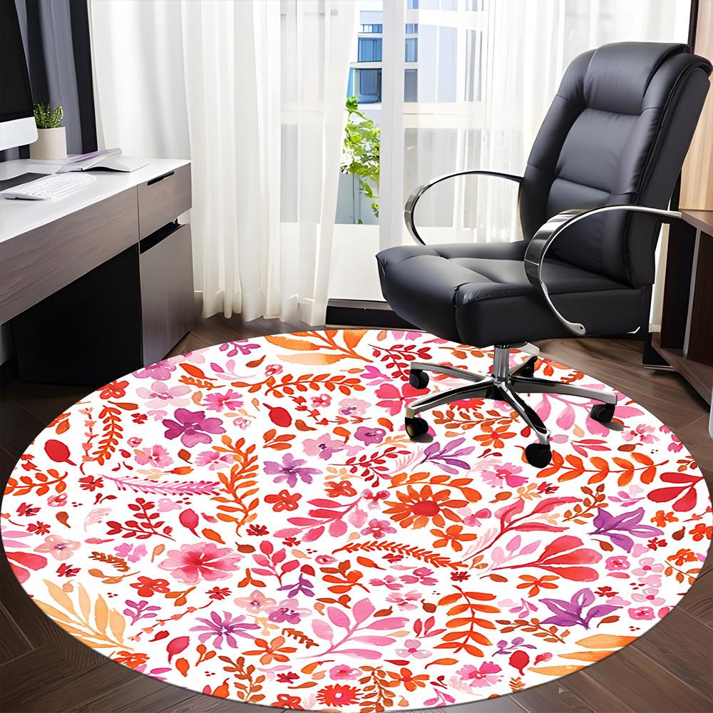 1 Stück Stuhlteppich mit Blumenmuster für das Büro, rutschfest, maschinenwaschbarer Teppich für Büro, Zimmer - Polyester, maschinell hergestellt yy251029132
