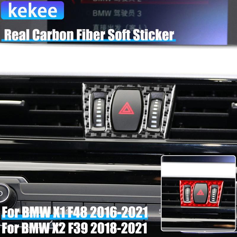 Real Carbon Fiber Car Accessories Center Air Vent Decorative Trim Cover Soft Sticker For BMW X1 F48 2016- X2 F39 2018-
